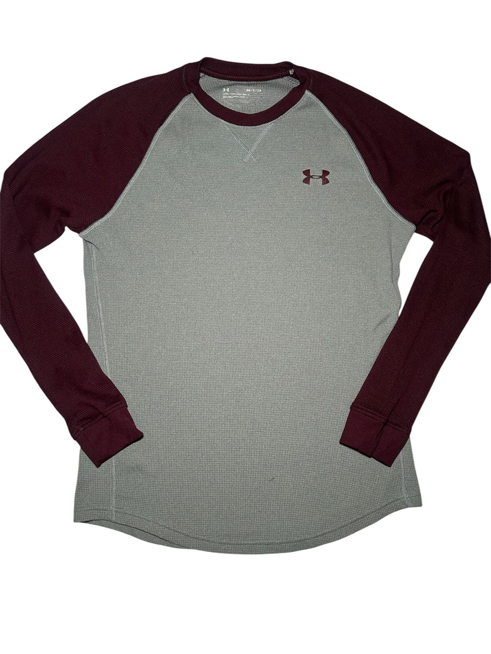 Under Armour Men's Long Sleeve Raglan Crew - Gray & Maroon Small Warm Winter Fal